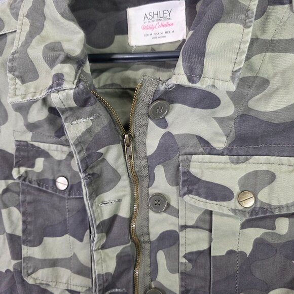 Womens Ashley Green Camo Full Zip & Button Jacket Drawstring Waist Cotton Size M - Picture 3 of 8